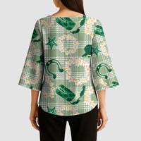 Aloha Hawaii Paniolo Mint Palaka Kimono Sleeve Blouse Coastal Rodeo LT7 - Polynesian Pride