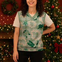 Aloha Hawaii Paniolo Mint Palaka Christmas Knitted V-Neck Vest Coastal Rodeo LT7 - Polynesian Pride
