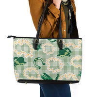 Aloha Hawaii Paniolo Mint Palaka Leather Tote Bag Coastal Rodeo LT7 - Polynesian Pride