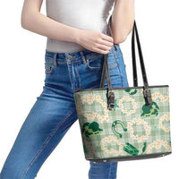 Aloha Hawaii Paniolo Mint Palaka Leather Tote Bag Coastal Rodeo LT7 - Polynesian Pride