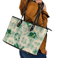 Aloha Hawaii Paniolo Mint Palaka Leather Tote Bag Coastal Rodeo LT7 - Polynesian Pride