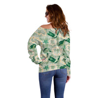 Aloha Hawaii Paniolo Mint Palaka Off Shoulder Sweater Coastal Rodeo - Polynesian Pride