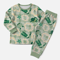 Aloha Hawaii Paniolo Mint Palaka Christmas Pajama Set Coastal Rodeo LT7 Men Mint - Polynesian Pride