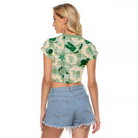 Aloha Hawaii Paniolo Mint Palaka Raglan Cropped T Shirt Coastal Rodeo - Polynesian Pride