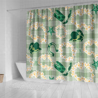 Aloha Hawaii Paniolo Mint Palaka Shower Curtain Coastal Rodeo - Polynesian Pride