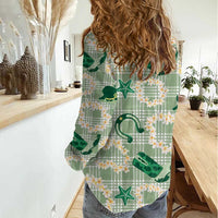 Aloha Hawaii Paniolo Mint Palaka Women Casual Shirt Coastal Rodeo - Polynesian Pride