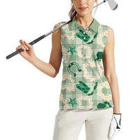 Aloha Hawaii Paniolo Mint Palaka Women Sleeveless Polo Shirt Coastal Rodeo LT7 - Polynesian Pride