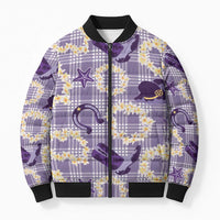 Aloha Hawaii Paniolo Lavender Palaka Bomber Puffer Jacket Coastal Rodeo LT7 Unisex Lavender - Polynesian Pride