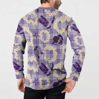 Aloha Hawaii Paniolo Lavender Palaka Button Sweatshirt Coastal Rodeo LT7 - Polynesian Pride
