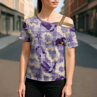 Aloha Hawaii Paniolo Lavender Palaka Cross Shoulder Shirt Coastal Rodeo LT7 - Polynesian Pride