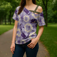 Aloha Hawaii Paniolo Lavender Palaka Cross Shoulder Shirt Coastal Rodeo LT7 - Polynesian Pride