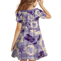 Aloha Hawaii Paniolo Lavender Palaka Family Matching Off Shoulder Short Dress and Hawaiian Shirt Coastal Rodeo - Polynesian Pride