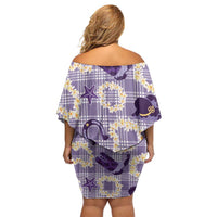 Aloha Hawaii Paniolo Lavender Palaka Family Matching Off Shoulder Short Dress and Hawaiian Shirt Coastal Rodeo - Polynesian Pride