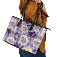 Aloha Hawaii Paniolo Lavender Palaka Leather Tote Bag Coastal Rodeo - Polynesian Pride