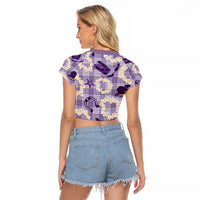 Aloha Hawaii Paniolo Lavender Palaka Raglan Cropped T Shirt Coastal Rodeo - Polynesian Pride