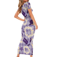 Aloha Hawaii Paniolo Lavender Palaka Short Sleeve Bodycon Dress Coastal Rodeo - Polynesian Pride