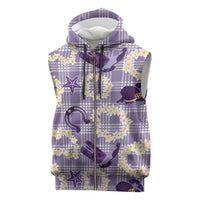 Aloha Hawaii Paniolo Lavender Palaka Sleeveless Zip Hoodie Coastal Rodeo - Polynesian Pride