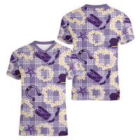 Aloha Hawaii Paniolo Lavender Palaka Women V-Neck T-Shirt Coastal Rodeo - Polynesian Pride