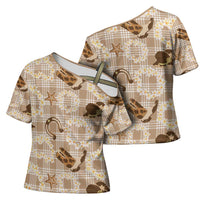 Aloha Hawaii Paniolo Khaki Palaka Cross Shoulder Shirt Coastal Rodeo LT7 - Polynesian Pride