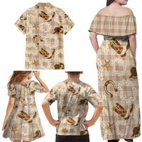 Aloha Hawaii Paniolo Khaki Palaka Family Matching Off Shoulder Maxi Dress and Hawaiian Shirt Coastal Rodeo - Polynesian Pride