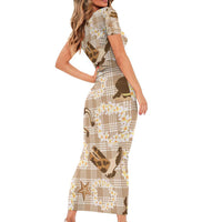 Aloha Hawaii Paniolo Khaki Palaka Family Matching Short Sleeve Bodycon Dress and Hawaiian Shirt Coastal Rodeo - Polynesian Pride