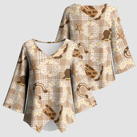 Aloha Hawaii Paniolo Khaki Palaka Kimono Sleeve Blouse Coastal Rodeo LT7 - Polynesian Pride