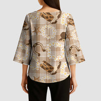 Aloha Hawaii Paniolo Khaki Palaka Kimono Sleeve Blouse Coastal Rodeo LT7 - Polynesian Pride