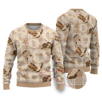 Aloha Hawaii Paniolo Khaki Palaka Ugly Christmas Sweater Coastal Rodeo - Polynesian Pride