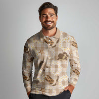 Aloha Hawaii Paniolo Khaki Palaka Long Sleeve Polo Shirt Coastal Rodeo LT7 - Polynesian Pride