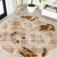 Aloha Hawaii Paniolo Khaki Palaka Round Carpet Coastal Rodeo - Polynesian Pride