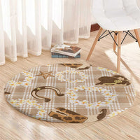 Aloha Hawaii Paniolo Khaki Palaka Round Carpet Coastal Rodeo - Polynesian Pride