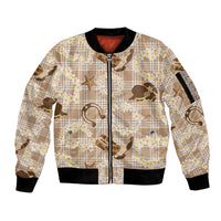 Aloha Hawaii Paniolo Khaki Palaka Sleeve Zip Bomber Jacket Coastal Rodeo - Polynesian Pride