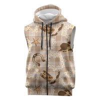 Aloha Hawaii Paniolo Khaki Palaka Sleeveless Zip Hoodie Coastal Rodeo LT7 Khaki - Polynesian Pride