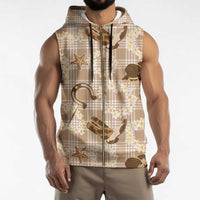 Aloha Hawaii Paniolo Khaki Palaka Sleeveless Zip Hoodie Coastal Rodeo - Polynesian Pride