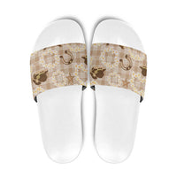 Aloha Hawaii Paniolo Khaki Palaka Slide Sandals Coastal Rodeo - Polynesian Pride