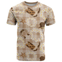 Aloha Hawaii Paniolo Khaki Palaka T Shirt Coastal Rodeo - Polynesian Pride