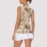Aloha Hawaii Paniolo Khaki Palaka Women Sleeveless Polo Shirt Coastal Rodeo LT7 - Polynesian Pride