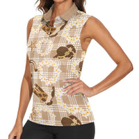 Aloha Hawaii Paniolo Khaki Palaka Women Sleeveless Polo Shirt Coastal Rodeo LT7 - Polynesian Pride