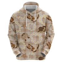 Aloha Hawaii Paniolo Khaki Palaka Zip Hoodie Coastal Rodeo - Polynesian Pride