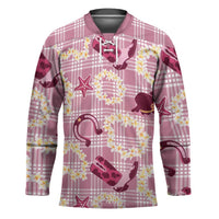 Aloha Hawaii Paniolo Lokelani Rose Palaka Hockey Jersey Coastal Rodeo LT7 Unisex Rose Pink - Polynesian Pride