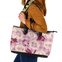 Aloha Hawaii Paniolo Lokelani Rose Palaka Leather Tote Bag Coastal Rodeo LT7 Rose Pink - Polynesian Pride