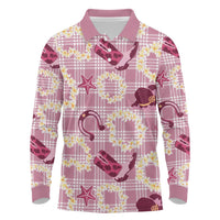 Aloha Hawaii Paniolo Lokelani Rose Palaka Long Sleeve Polo Shirt Coastal Rodeo LT7 Rose Pink - Polynesian Pride