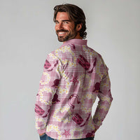 Aloha Hawaii Paniolo Lokelani Rose Palaka Long Sleeve Polo Shirt Coastal Rodeo LT7 - Polynesian Pride