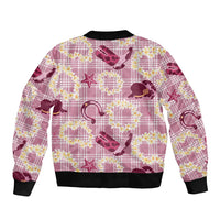 Aloha Hawaii Paniolo Lokelani Rose Palaka Sleeve Zip Bomber Jacket Coastal Rodeo - Polynesian Pride