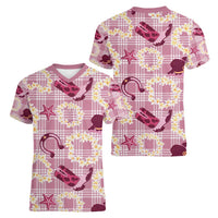 Aloha Hawaii Paniolo Lokelani Rose Palaka Women V-Neck T-Shirt Coastal Rodeo - Polynesian Pride