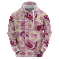 Aloha Hawaii Paniolo Lokelani Rose Palaka Zip Hoodie Coastal Rodeo - Polynesian Pride