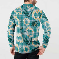 Aloha Hawaii Paniolo Teal Palaka Button Sweatshirt Coastal Rodeo LT7 - Polynesian Pride