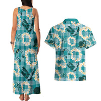 Aloha Hawaii Paniolo Teal Palaka Couples Matching Tank Maxi Dress and Hawaiian Shirt Coastal Rodeo - Polynesian Pride