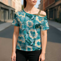 Aloha Hawaii Paniolo Teal Palaka Cross Shoulder Shirt Coastal Rodeo LT7 - Polynesian Pride