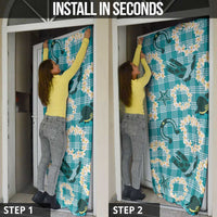 Aloha Hawaii Paniolo Teal Palaka Door Cover Coastal Rodeo - Polynesian Pride